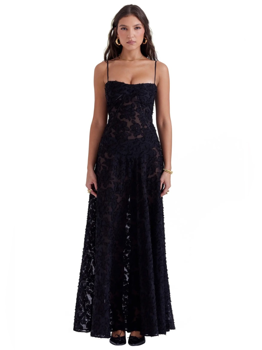 House of CB Seren Blush Sheer Lace-Up Back Gown